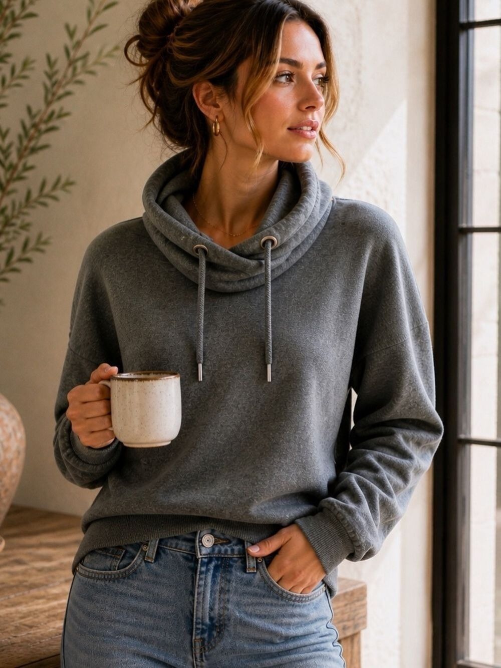 Banana Republic Gray Cowl Neck Pullover Sweatshirt Cozy Medium